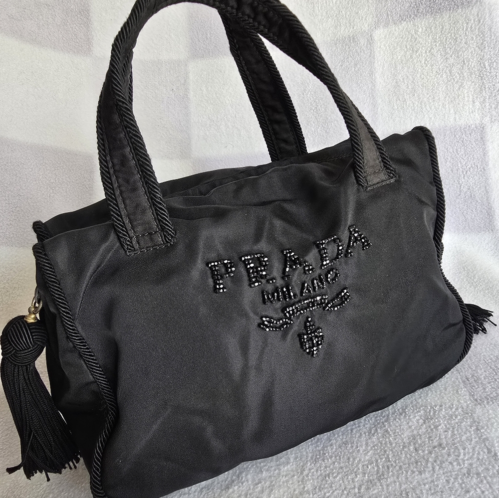Authentic Prada Black Embellished Mini Hand Bag